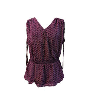 New Banana Republic sz M Faux Wrap Blouse Tank Top purple black M2